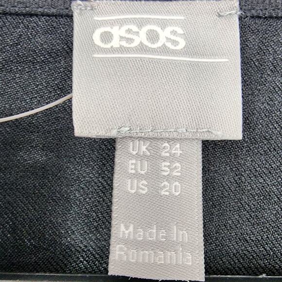 NEW ASOS Curve Dress Womens 20 Black Button Up Linen-Look Mini Fluted Sleeves - Picture 5 of 11